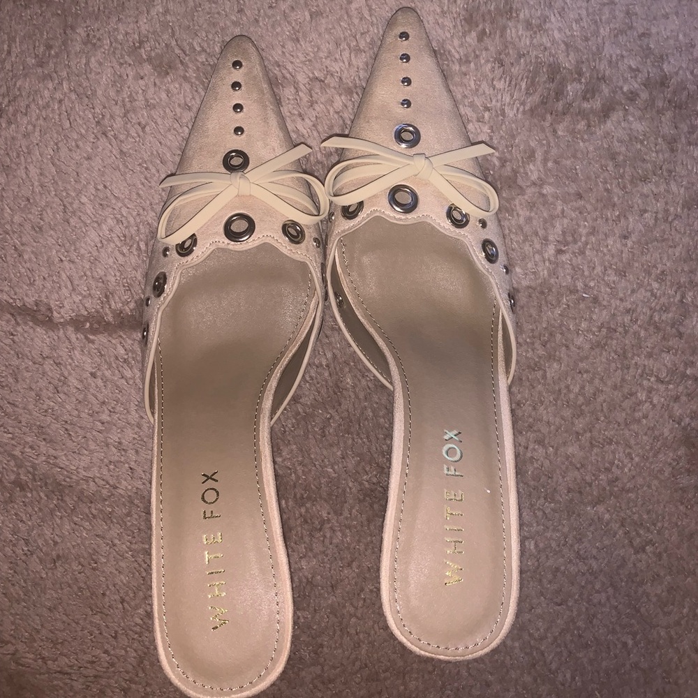 White Fox Boutique Leina Heels Cream Pointed Heels With Bow